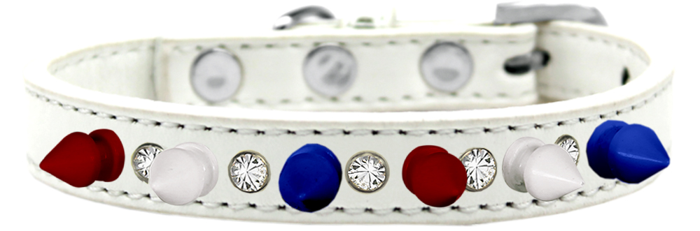 Crystal with Red, White and Blue Spikes Dog Collar White Size 10